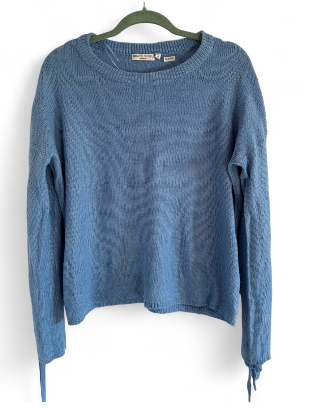 Brave Soul Blue Crewneck Tie-Cuff Sweater Large